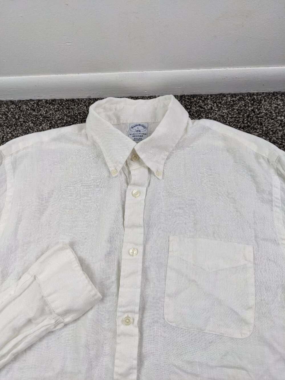 2023 Brooks Brothers Shirt 100% Linen Long Sleeve Button Down White Mens Large